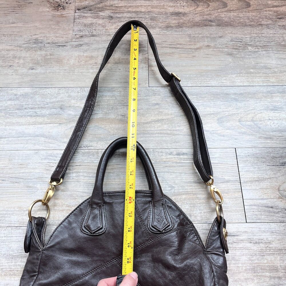 Vintage Rough Roses Brown Leather Handbag Slouchy Boho Shoulder Bag Rustic - Picture 10 of 10